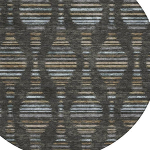 HomeRoots 8' Stylish Round Coffee and Gray Striped Rug - Durable, Stain-Resistant, Machine Washable Design for Indoors & Outdoors 629547