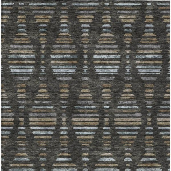 HomeRoots 8' X 10' Coffee and Gray Striped Washable Rug - Stylish, Durable, Stain-Resistant for Indoor & Outdoor Use 629548
