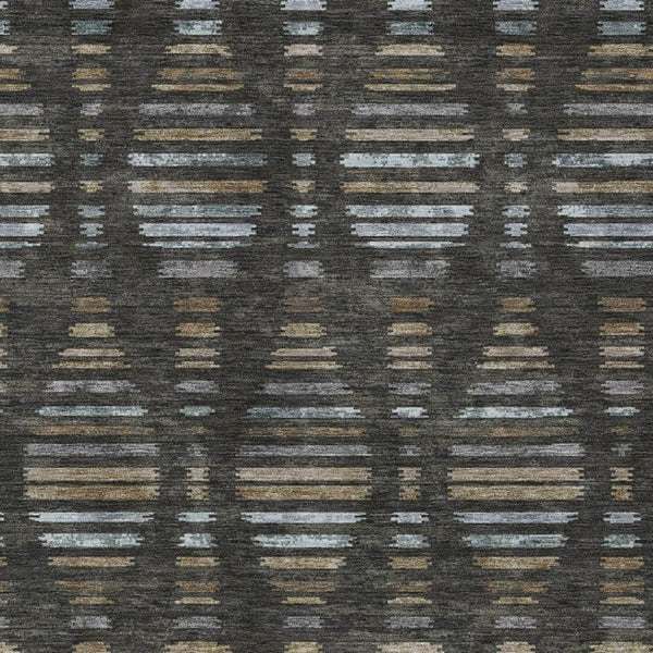HomeRoots 8' X 10' Coffee and Gray Striped Washable Rug - Stylish, Durable, Stain-Resistant for Indoor & Outdoor Use 629548