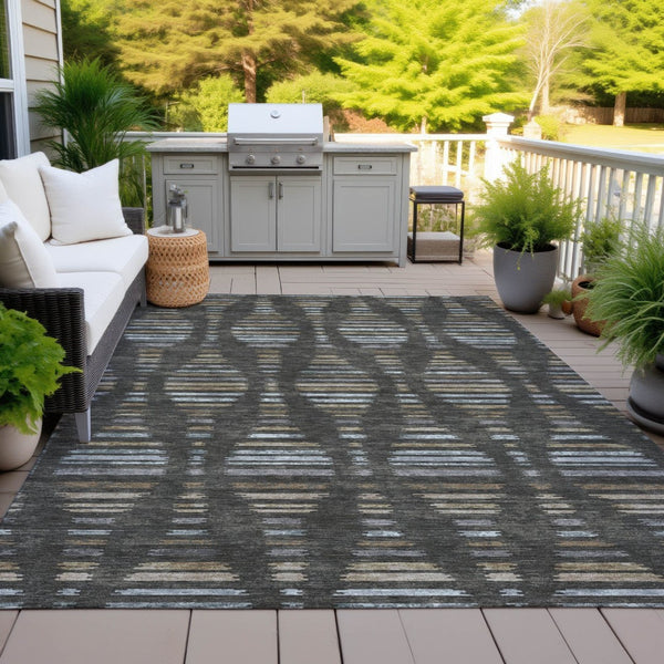 HomeRoots 8' X 10' Coffee and Gray Striped Washable Rug - Stylish, Durable, Stain-Resistant for Indoor & Outdoor Use 629548