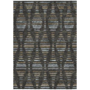 HomeRoots 8' X 10' Coffee and Gray Striped Washable Rug - Stylish, Durable, Stain-Resistant for Indoor & Outdoor Use 629548