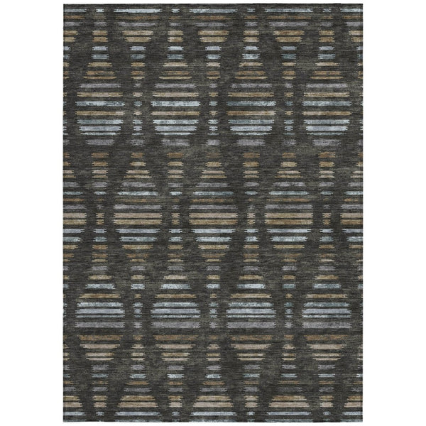 HomeRoots 9' X 12' Coffee and Gray Striped Indoor-Outdoor Area Rug - Durable, Washable, Versatile Decor Solution 629549