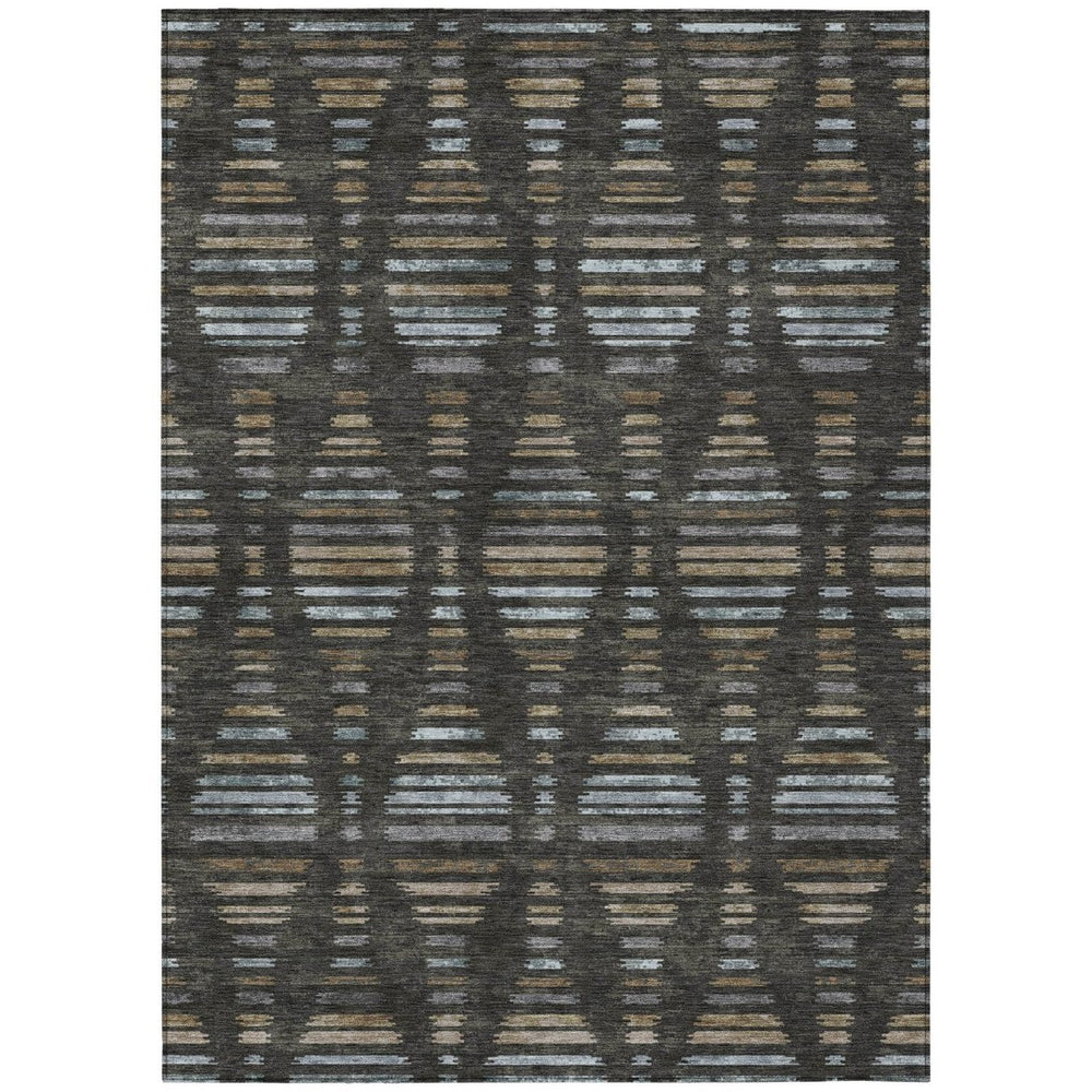 HomeRoots 9' X 12' Coffee and Gray Striped Indoor-Outdoor Area Rug - Durable, Washable, Versatile Decor Solution 629549