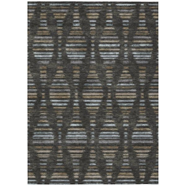 HomeRoots 9' X 12' Coffee and Gray Striped Indoor-Outdoor Area Rug - Durable, Washable, Versatile Decor Solution 629549