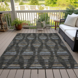 HomeRoots 9' X 12' Coffee and Gray Striped Indoor-Outdoor Area Rug - Durable, Washable, Versatile Decor Solution 629549