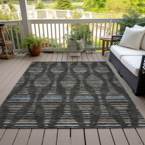HomeRoots 9' X 12' Coffee and Gray Striped Indoor-Outdoor Area Rug - Durable, Washable, Versatile Decor Solution 629549