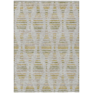 HomeRoots 5' Ivory and Gold Striped Indoor Outdoor Area Rug - Stylish, Washable, and Stain-Resistant Design! 629552