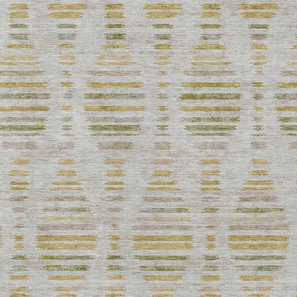 HomeRoots 5' Ivory and Gold Striped Indoor Outdoor Area Rug - Stylish, Washable, and Stain-Resistant Design! 629552