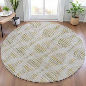 HomeRoots 8' Ivory and Gold Striped Area Rug - Stylish, Washable, Durable for Indoor & Outdoor Spaces 629553