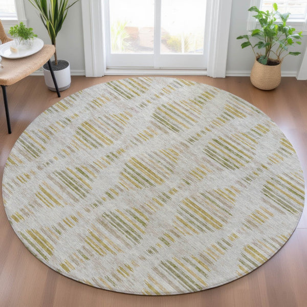 HomeRoots 8' Ivory and Gold Striped Area Rug - Stylish, Washable, Durable for Indoor & Outdoor Spaces 629553