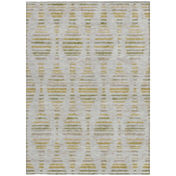HomeRoots 9' X 12' Ivory and Gold Striped Area Rug - Stylish, Washable Indoor/Outdoor Rug for Any Space 629555
