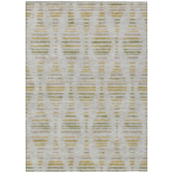 HomeRoots 9' X 12' Ivory and Gold Striped Area Rug - Stylish, Washable Indoor/Outdoor Rug for Any Space 629555
