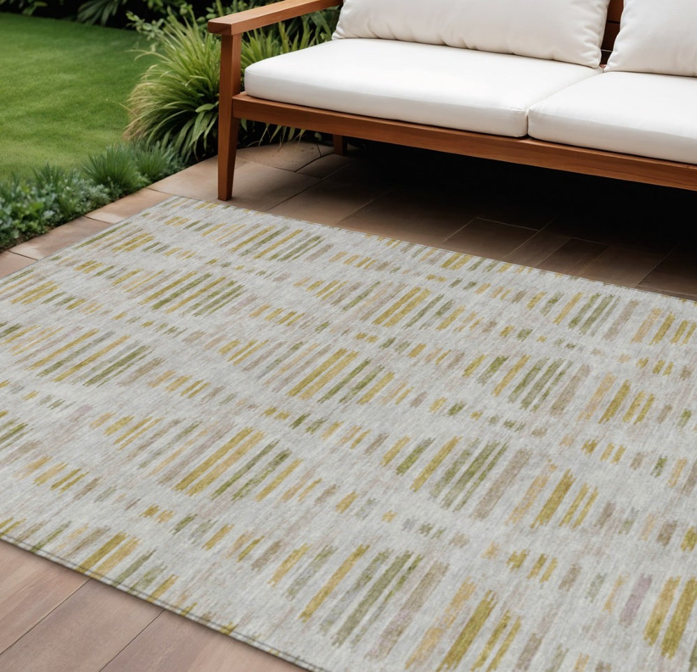 HomeRoots 10' Ivory and Gold Striped Washable Area Rug - Durable Indoor/Outdoor Design for Stylish Spaces 629556