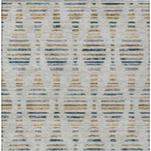 HomeRoots 5' X 8' Linen and Navy Blue Striped Area Rug – Stylish, Washable, Durable for Indoor & Outdoor Use! 629558