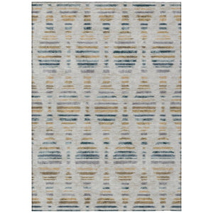 HomeRoots 5' X 8' Linen and Navy Blue Striped Area Rug – Stylish, Washable, Durable for Indoor & Outdoor Use! 629558