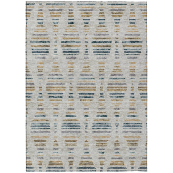 HomeRoots 5' X 8' Linen and Navy Blue Striped Area Rug – Stylish, Washable, Durable for Indoor & Outdoor Use! 629558