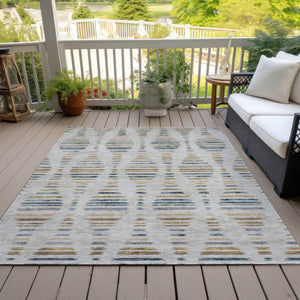 HomeRoots 5' X 8' Linen and Navy Blue Striped Area Rug – Stylish, Washable, Durable for Indoor & Outdoor Use! 629558