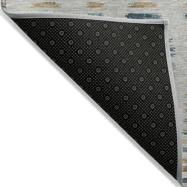 HomeRoots 8' Linen and Navy Blue Round Striped Area Rug – Durable, Washable, Modern Design for Indoor & Outdoor Use 629559