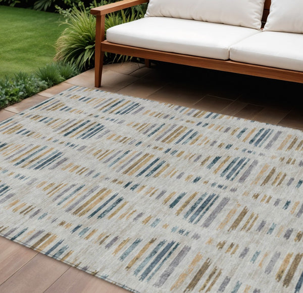 HomeRoots 8' X 10' Washable Indoor Outdoor Area Rug - Coastal Linen & Navy Stripes, Durable & Easy to Clean 629560