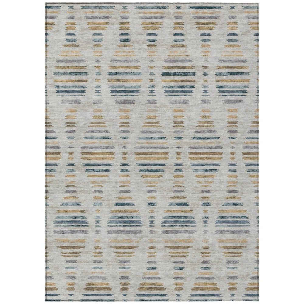 HomeRoots 8' X 10' Washable Indoor Outdoor Area Rug - Coastal Linen & Navy Stripes, Durable & Easy to Clean 629560