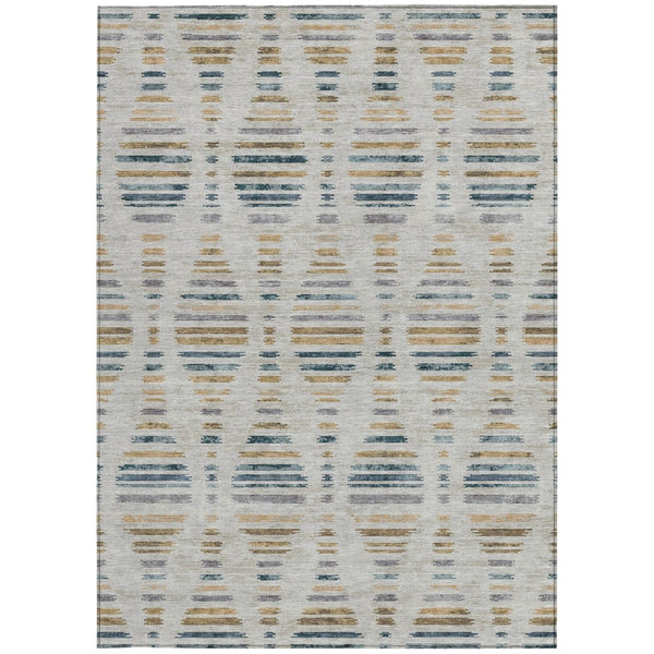 HomeRoots 9' Coastal Linen & Navy Blue Striped Area Rug - Durable, Washable Design for Indoor/Outdoor Use 629561