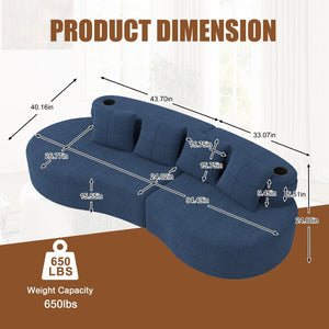 English Elm Modern Half Moon Chenille Sectional Three Seat Curved Sofa for Living Room or Apartment Navy W395P435340