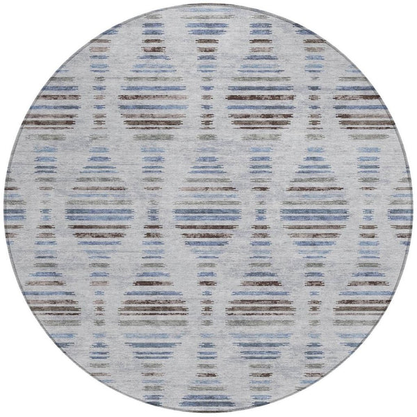 HomeRoots 8' Striped Washable Indoor Outdoor Area Rug in Beige & Denim Blue - Durable, Stylish & Versatile! 629565
