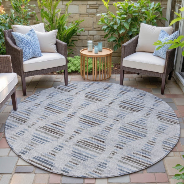 HomeRoots 8' Striped Washable Indoor Outdoor Area Rug in Beige & Denim Blue - Durable, Stylish & Versatile! 629565