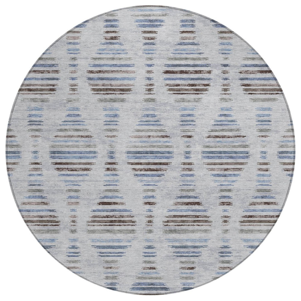 HomeRoots 8' Striped Washable Indoor Outdoor Area Rug in Beige & Denim Blue - Durable, Stylish & Versatile! 629565