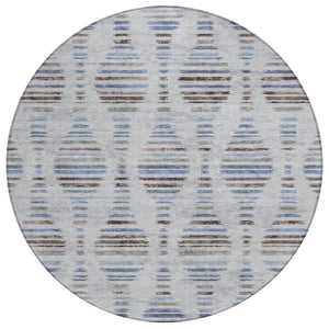 HomeRoots 8' Striped Washable Indoor Outdoor Area Rug in Beige & Denim Blue - Durable, Stylish & Versatile! 629565