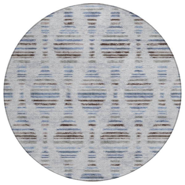 HomeRoots 8' Striped Washable Indoor Outdoor Area Rug in Beige & Denim Blue - Durable, Stylish & Versatile! 629565