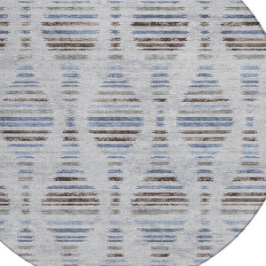 HomeRoots 8' Striped Washable Indoor Outdoor Area Rug in Beige & Denim Blue - Durable, Stylish & Versatile! 629565