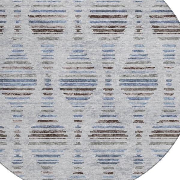 HomeRoots 8' Striped Washable Indoor Outdoor Area Rug in Beige & Denim Blue - Durable, Stylish & Versatile! 629565