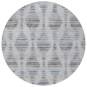 HomeRoots 8' Striped Washable Indoor Outdoor Area Rug in Beige & Denim Blue - Durable, Stylish & Versatile! 629565