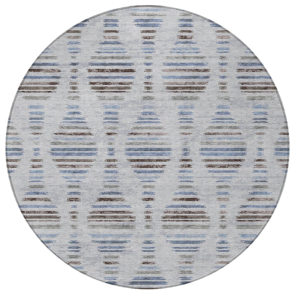 HomeRoots 8' Striped Washable Indoor Outdoor Area Rug in Beige & Denim Blue - Durable, Stylish & Versatile! 629565