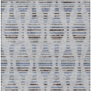 HomeRoots 9' X 12' Beige And Denim Blue Striped Area Rug - Durable, Washable, Perfect for Indoor & Outdoor Use! 629567