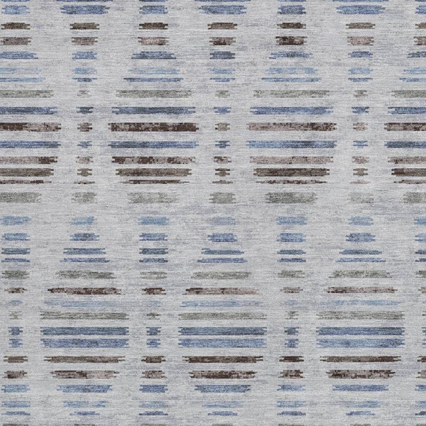 HomeRoots 9' X 12' Beige And Denim Blue Striped Area Rug - Durable, Washable, Perfect for Indoor & Outdoor Use! 629567