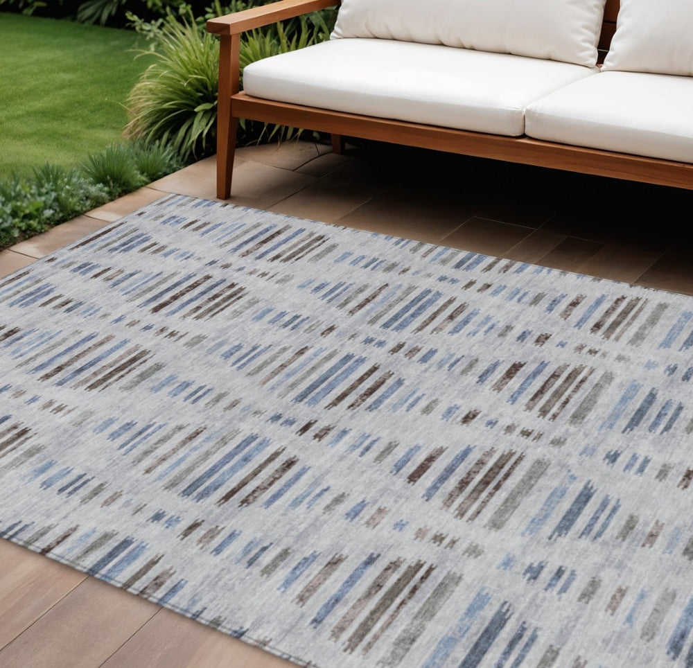 HomeRoots 10' Stylish Beige and Denim Blue Striped Washable Area Rug for Indoor & Outdoor Use - Durable & Chic 629568