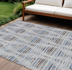 HomeRoots 10' Stylish Beige and Denim Blue Striped Washable Area Rug for Indoor & Outdoor Use - Durable & Chic 629568