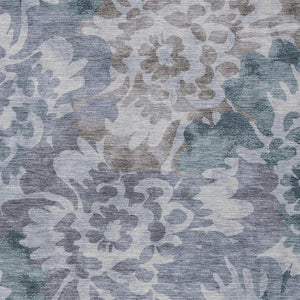 HomeRoots 5' X 8' Elegant Blue and Silver Floral Area Rug - Durable, Washable, Indoor/Outdoor Perfect for High-Traffic Areas 629570