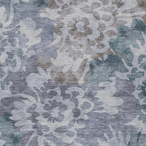 HomeRoots 5' X 8' Elegant Blue and Silver Floral Area Rug - Durable, Washable, Indoor/Outdoor Perfect for High-Traffic Areas 629570