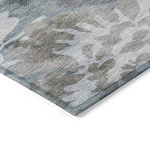 HomeRoots 8' Blue and Silver Round Floral Area Rug – Durable, Washable, Stylish Design for Indoor & Outdoor Use 629571