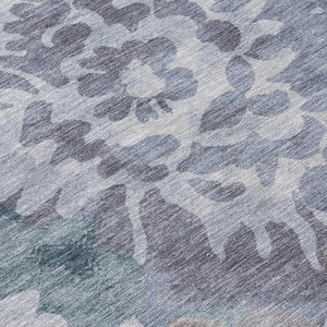 HomeRoots 8' Blue and Silver Round Floral Area Rug – Durable, Washable, Stylish Design for Indoor & Outdoor Use 629571