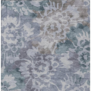 HomeRoots 8' X 10' Blue and Silver Floral Area Rug - Durable, Machine Washable, Perfect for Indoor & Outdoor Use! 629572
