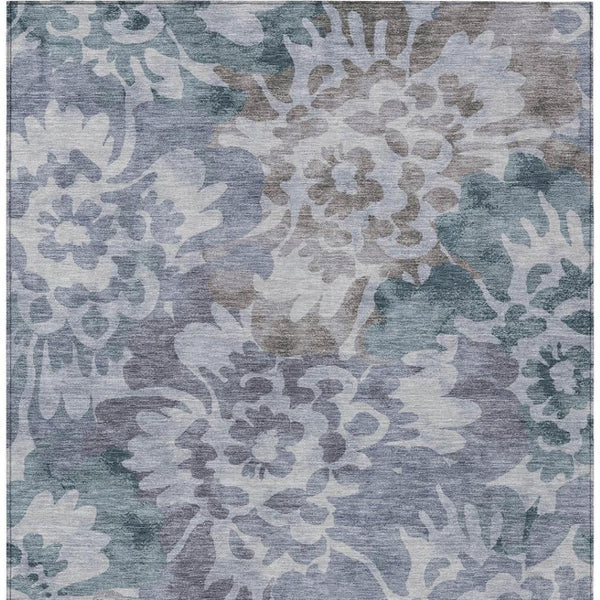 HomeRoots 8' X 10' Blue and Silver Floral Area Rug - Durable, Machine Washable, Perfect for Indoor & Outdoor Use! 629572