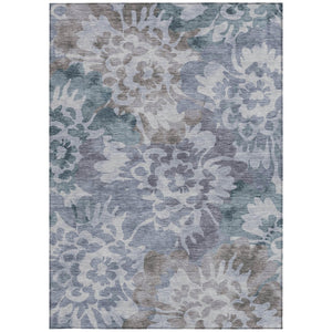 HomeRoots 8' X 10' Blue and Silver Floral Area Rug - Durable, Machine Washable, Perfect for Indoor & Outdoor Use! 629572