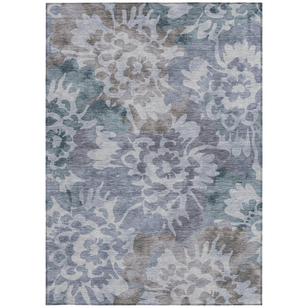 HomeRoots 8' X 10' Blue and Silver Floral Area Rug - Durable, Machine Washable, Perfect for Indoor & Outdoor Use! 629572
