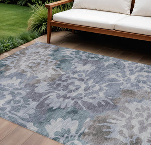HomeRoots 8' X 10' Blue and Silver Floral Area Rug - Durable, Machine Washable, Perfect for Indoor & Outdoor Use! 629572