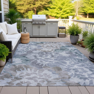 HomeRoots 8' X 10' Blue and Silver Floral Area Rug - Durable, Machine Washable, Perfect for Indoor & Outdoor Use! 629572