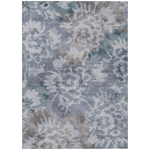 HomeRoots 8' X 10' Blue and Silver Floral Area Rug - Durable, Machine Washable, Perfect for Indoor & Outdoor Use! 629572